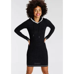 KangaROOS Gebreide jurk met capuchon en koord, van fijn breiwerk