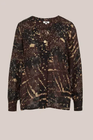 WE Fashion – Dames blouse met structuur – Regular fit – Donkerbruin –