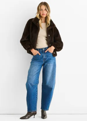 Koffie Kraag Button Up Nepbont Jas