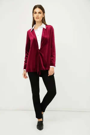 Bordeauxrood Velours Vest met Strikken