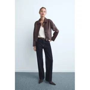 Mango high waist straight leg jeans dark blue denim