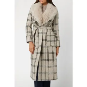GUESS Charlize Plaid Coat White Deneuve Multi