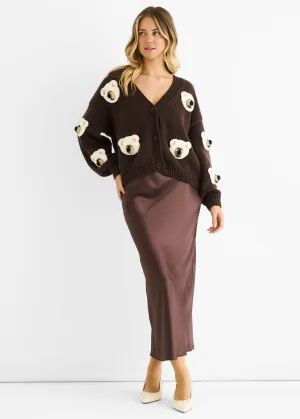 Chocolade 3D Contrast Teddy Haak Cardigan