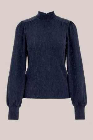 WE Fashion – Dames top met glittergaren – Donkerblauw –