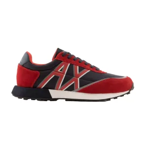 Armani Exchange Heren Leren Trainers (Marine, Rood)