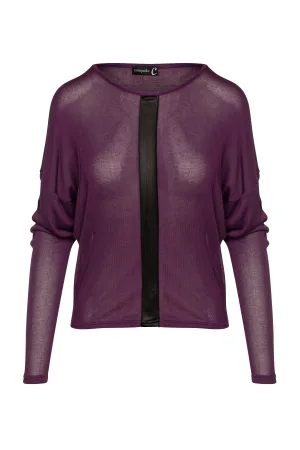 Mauve top met vleermuismouwen en details van imitatieleer