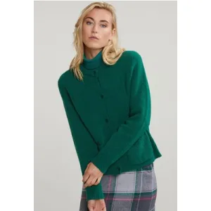 River Woods Green Crew Neck Cardigan Applied Pockets