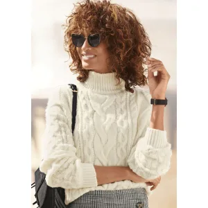 Buffalo Trui met staande kraag met kabelpatroon, wintertrui, basic