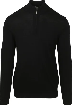 Profuomo Half Zip Pullover Merinowol Zwart