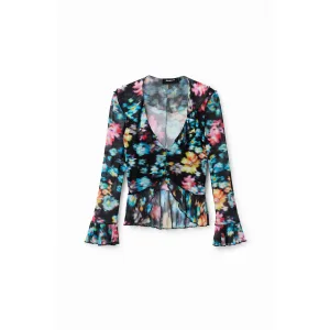 T-shirt met bloemen met ruches voor dames Desigual