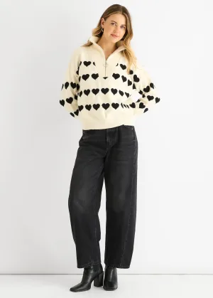 Crème Hart Rits Casual Gebreide Trui