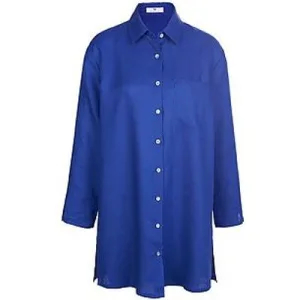 Lange blouse 100% linnen Van Peter Hahn blauw