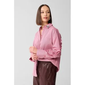 Shoeby gestreepte blouse roze met pailletten