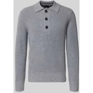 Bugatti Gebreide pullover met platte kraag en knoopsluiting