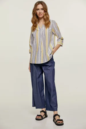 Gestreepte linnen top met zakken