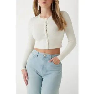 GUESS Jen Ls Cardi Sweater Pale Pearl Multi