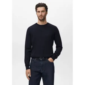 Mango Man gebreide trui met wol donkerblauw