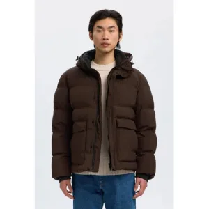 SELECTED HOMME gewatteerde jas donkerbruin