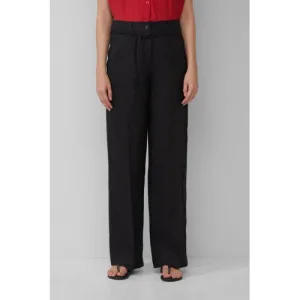 s.Oliver linnen straight regular waist casual broek zwart