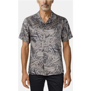 Reiss Printed Cuban Collar Shirt Khaki