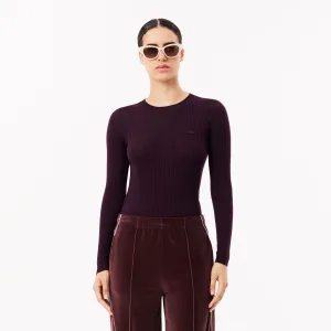 Dames Lacoste Merino Wol 3D Gebreid Vest in rood kastanjebruin