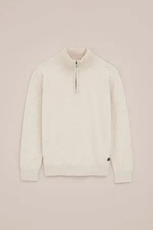 WE Fashion – Jongens trui met rits – Regular fit – Beige – Katoen –