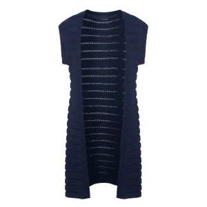 Mouwloos open gebreid vest met jacquardstreep op halve lengte