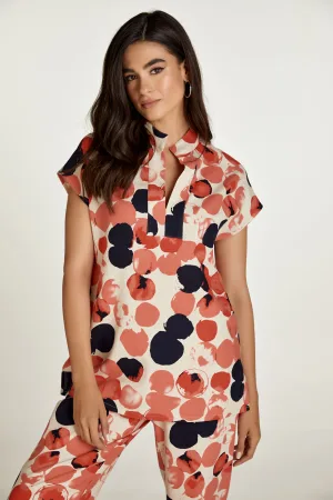 Mouwloze top met abrikozenprint in linnenstijl