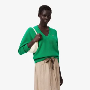 Lacoste Relaxed Fit Moss Stitch Sweater van gekaarde wol voor dames in groen