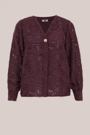 WE Fashion – Dames blouse met jacquard-dessin – Regular fit – Bordeauxrood –