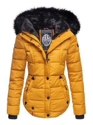 Marikoo dames winterjas Lotusblüte met teddyvoering & imitatiebontkraag