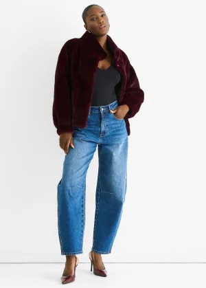 Angora Rode Funnel Nek Knop-up Nepleren Jas