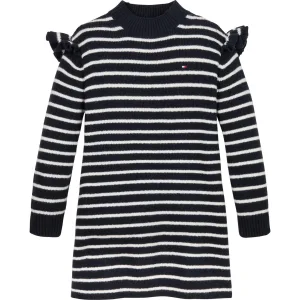 Tommy Hilfiger Gebreide jurk RUFFLE SKATER DRESS LS Baby tot 2 jaar, met streepmotief