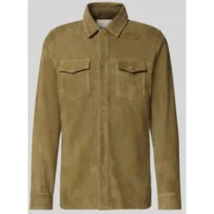 Profuomo Slim fit overhemdjack van echt geitenleer, model ‘Overshirt’