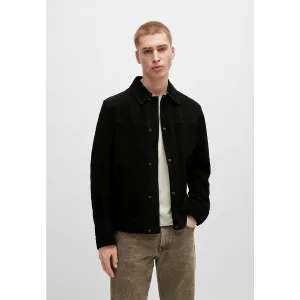 Men’s Boss Jomister Suede Bomber Jacket in Black