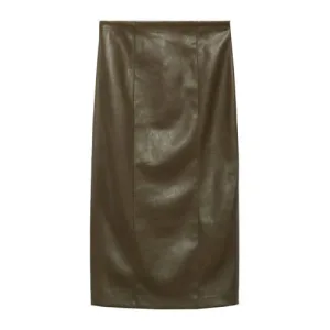 Mango imitatieleren kokerrok donkergroen