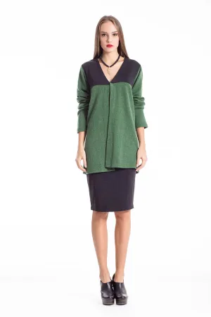 Wollen geblokt vest groen