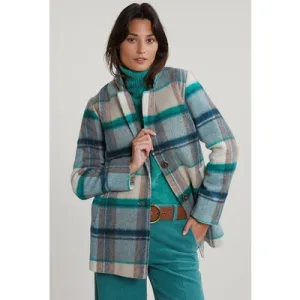 River Woods Green/beige Checked Butttoned Coat