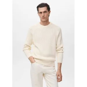 Mango Man trui grof gebreid ecru