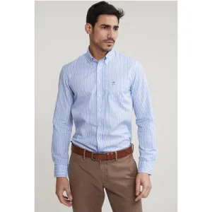 River Woods Slim Fit Striped Shirt With Pocket Blue/white