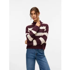 VERO MODA gestreepte gebreide trui donkerrood