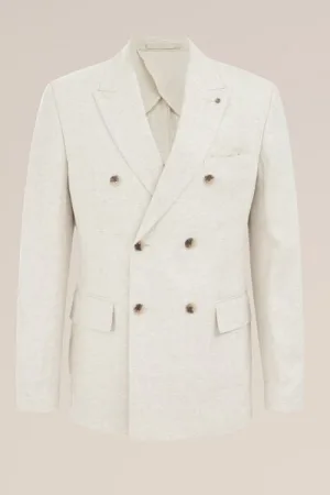 WE Fashion – Heren Slim fit double breasted blazer van linnenmix – Slim Fit – Beige – Linnen –