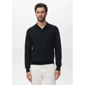 Mango Man regular polo met wol zwart
