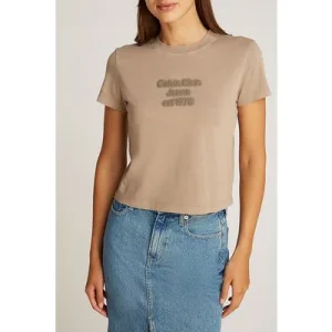 Calvin Klein Slim Fit Washed Puff Print T-shirt Taupe Gray