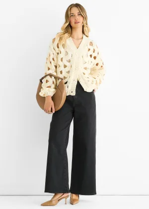 Crème Hollow Chunky Gebreide Cardigan