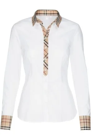 Seidensticker Dames Overhemd wit/bruin, Effen