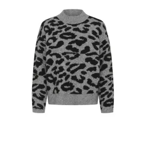 Kaffe gebreide trui met wol met panterprint grijs