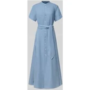 Polo Ralph Lauren Getailleerde midi jurk van een mix van zijde en linnen met katoen