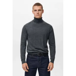 Mango Man coltrui met wol fijn gebreid grijs