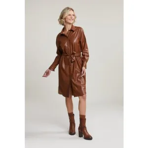 River Woods Brown Vegan Leather Belted Dress